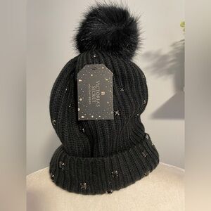 Victoria's Secret Black Beanie with Pom Pom